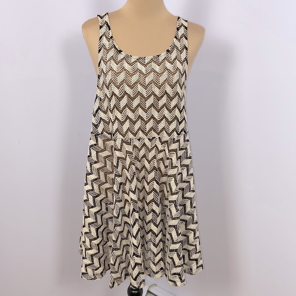 Free People Dizzy Daydream Sleeveless Chevron Knit Fit Flare Mini Dress Size M - Picture 3 of 13